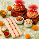 Set of 2 Designer Pearl Rakhi with Kaju Katli & Dry Fruits | Premium Rakhi Hamper
