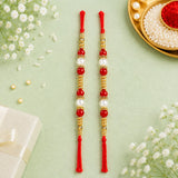 Set of 2 Designer Pearl Rakhi with Kaju Katli & Dry Fruits | Premium Rakhi Hamper