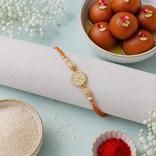 Floral Enamel Medallion Rakhi with Gulab Jamun