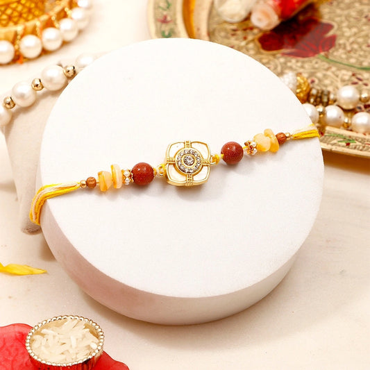 Gemstone Clover Charm Rakhi with Kaju Katli
