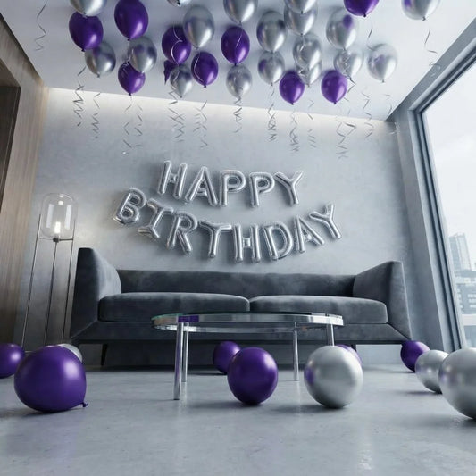 Purple & Silver Chrome Room Balloon Decor