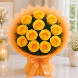 12 Yellow Roses With Black Forest Cake