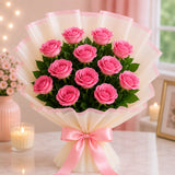 Aqua Pink Roses With Chocolate Cream Cake