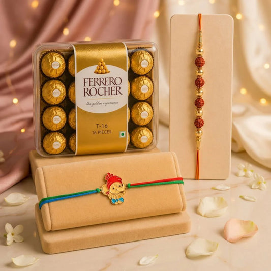 Ganesha & Rudraksha Rakhi with Ferrero Rocher Chocolates | Premium Rakhi Gift