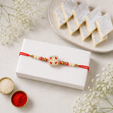Kundan Square Charm Rakhi with Kaju Katli