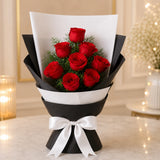 8 Red Roses With Eggless Chocolate Truffle Cake