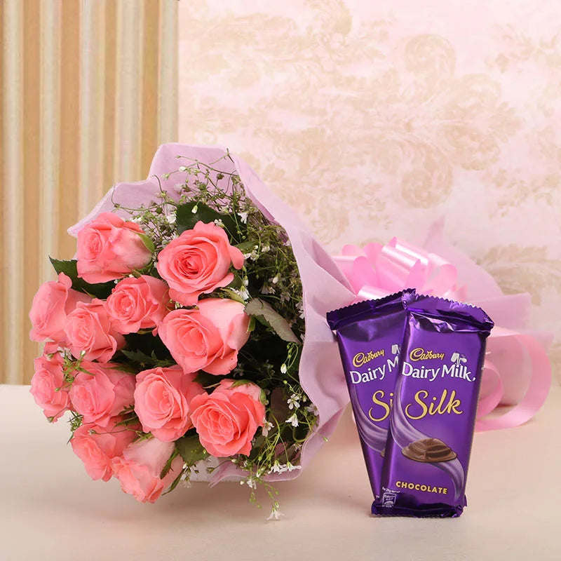 Blushing 12 Pink Roses Bouquet