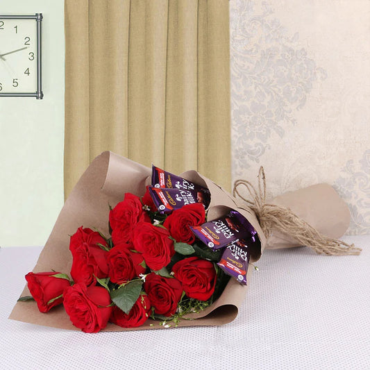Red Roses & Dairy Milk Brown Paper Combo