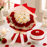 16 Red Roses, Cream Cake & Ferrero Rocher