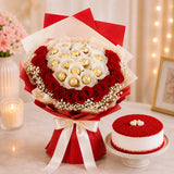 16 Red Roses, Cream Cake & Ferrero Rocher