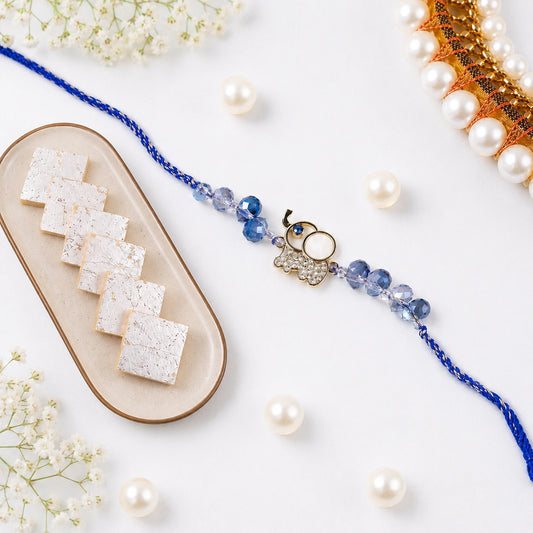 Elephant Charm Crystal Bead Rakhi with Kaju Katli
