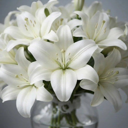 15 White Lilies Bouquet in Glass Vase