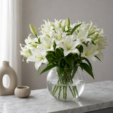 15 White Lilies Bouquet in Glass Vase
