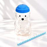 Bear Glass Sipper with Blue Lid & Straw