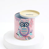 Boho Owl Pink Ornate Tin Money Box