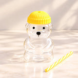 Bear Glass Sipper with Yellow Lid & Straw