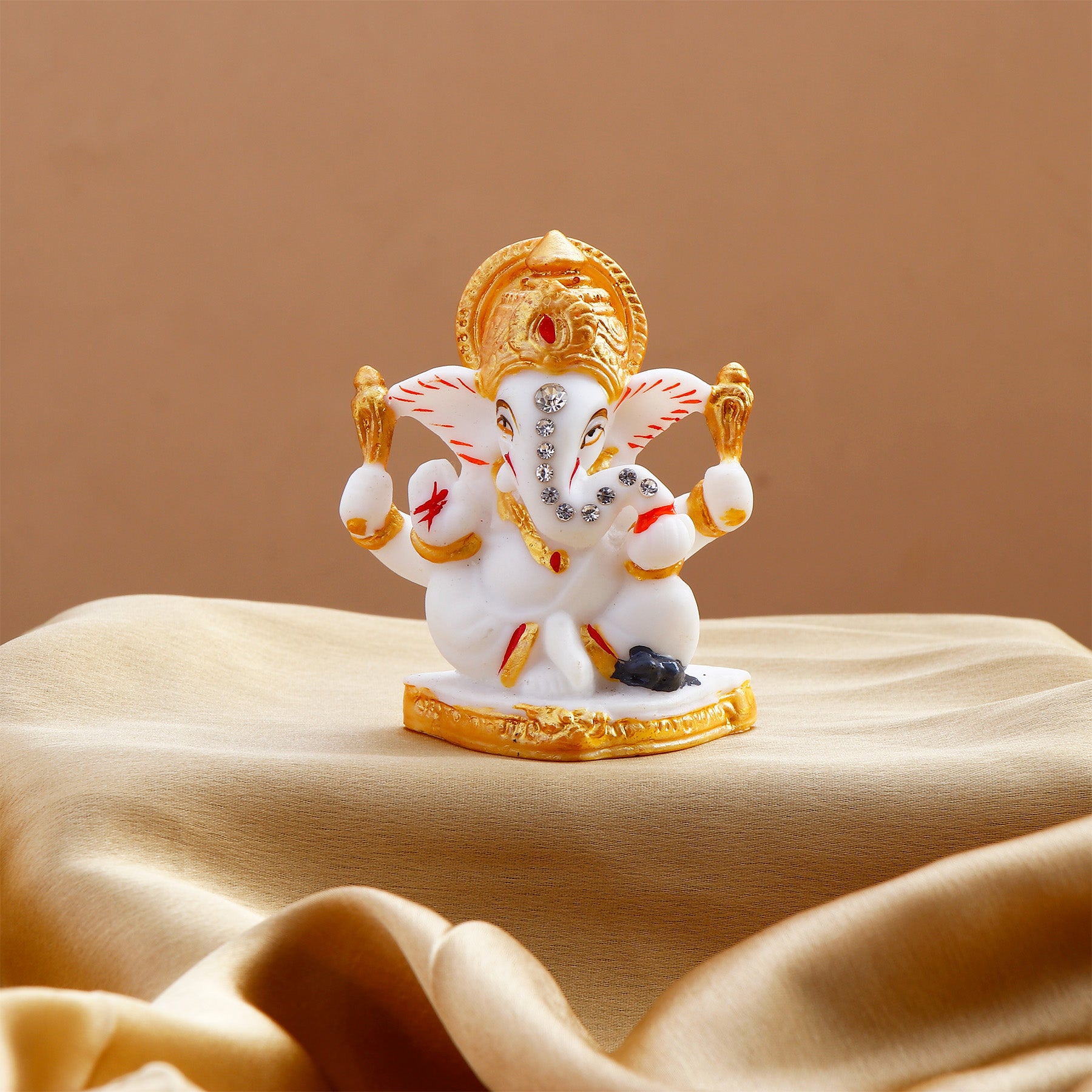 Ganesha Idol with Set of 2 Modak Diyas - Yellow