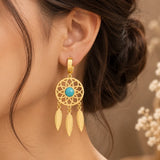 Turquoise Dreamcatcher Feather Hoop Earrings | Stupid Cupid