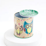 Beige Floral Pair Owl Tin Money Box