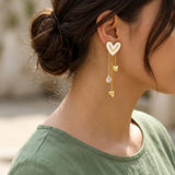 White Heart Chevron Multi-Chain Dangle Earrings | Stupid Cupid