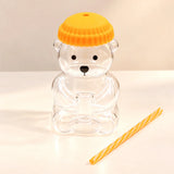 Bear Glass Sipper with Orange Lid & Straw