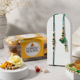 Green Beaded Elephant Charm Rakhi with Ferrero Rocher (16 pcs)