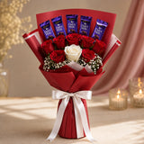 8 Red Roses & Dairy Milk Chocolate Bouquet