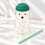 Bear Glass Sipper with Green Lid & Straw