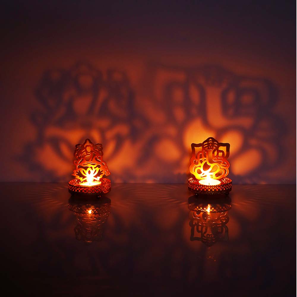 Lakshmi Ganesha Tealights with Besan Ladoo