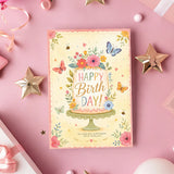 Happy Birthday Floral Cake Personalised Greeting Card