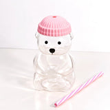 Bear Glass Sipper with Pink Lid & Straw