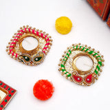 Handmade Pearl Emblished Diya Set of 4