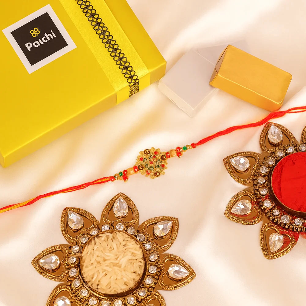 Designer Colorful Rakhi and Patchi Chocolates