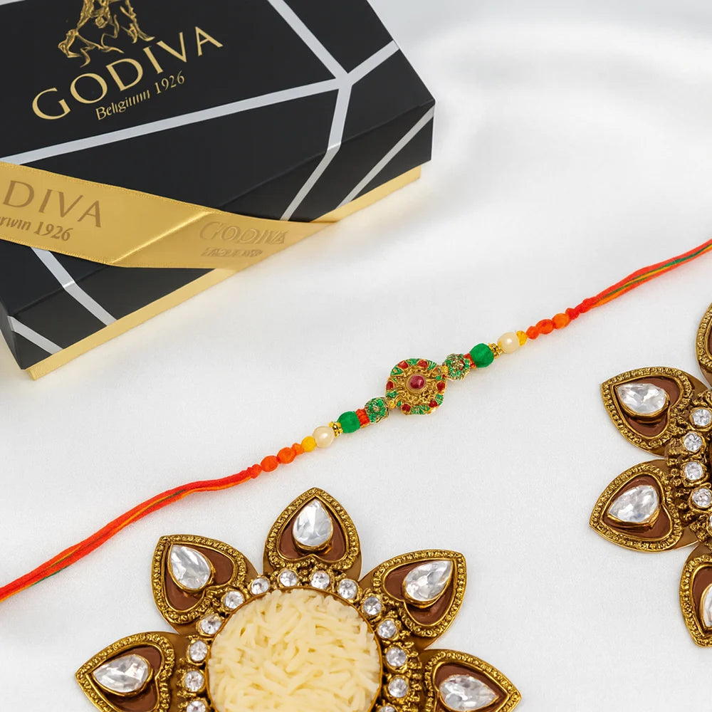 Antique Green Rakhi and Godiva Naps