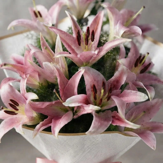 6 Pink Oriental Lilies Bouquet