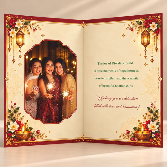 Personalized Diwali Greeting Card with Golden Lanterns & Brass Diyas