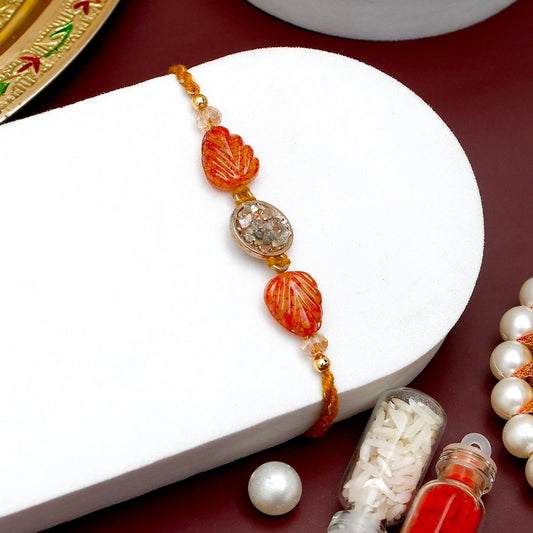 Shell Leaf Bead Rakhi with Kaju Katli
