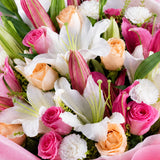 Pink Roses, Peach Roses & Lilies Mixed Bouquet