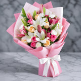 Pink Roses, Peach Roses & Lilies Mixed Bouquet
