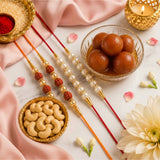 Pearl & Rudraksha Rakhi Family Pack with Gulabjamun & Cashews | Rakhi Hamper