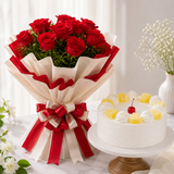10 Red Roses With Pineapple Cake
