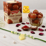 Yellow Leaf Charm Rakhi with Gulab Jamun