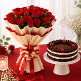 20 Red Roses With Black Forest Cake