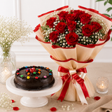 10 Red Roses With Chocolate Truffle Cake