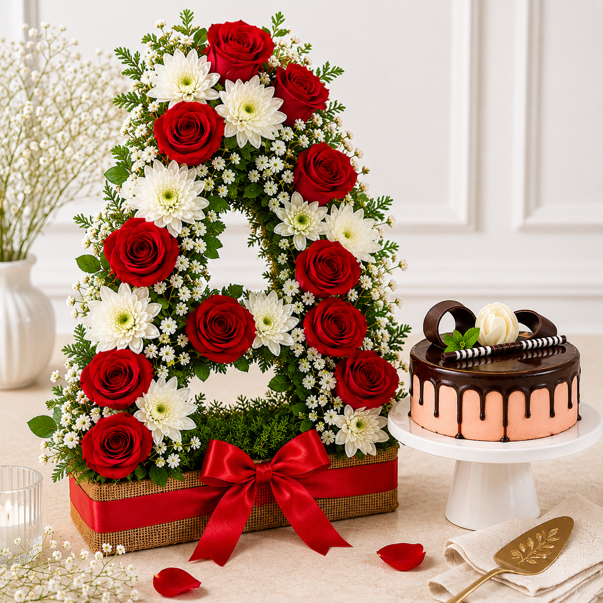 12 Red Roses With Eggless Chocolate Cream Cake
