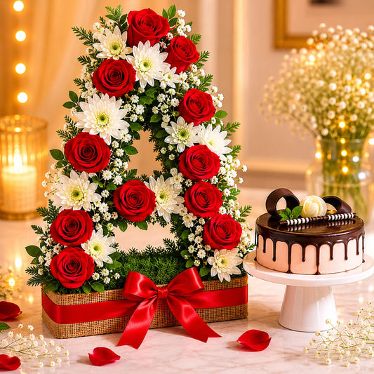 12 Red Roses With Eggless Chocolate Cream Cake