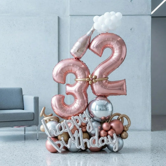 Rose Gold Age Foil Balloon Bouquet Decor