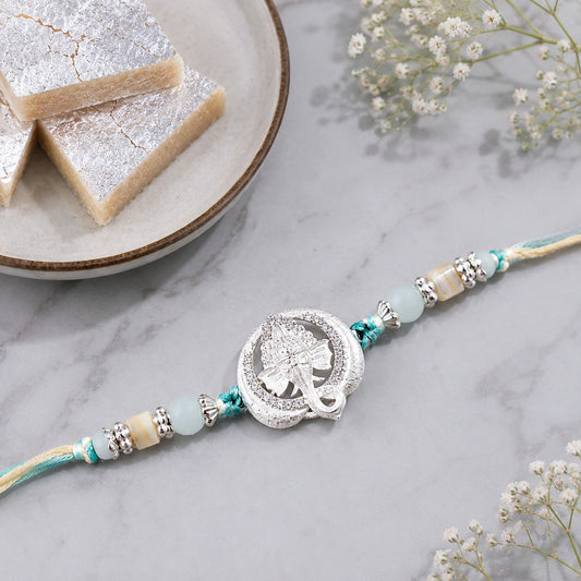 Silver Ganesh Rakhi with Kaju Katli