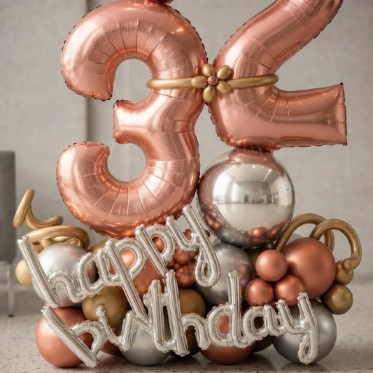 Rose Gold Age Foil Balloon Bouquet Decor