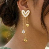 White Heart Chevron Multi-Chain Dangle Earrings | Stupid Cupid